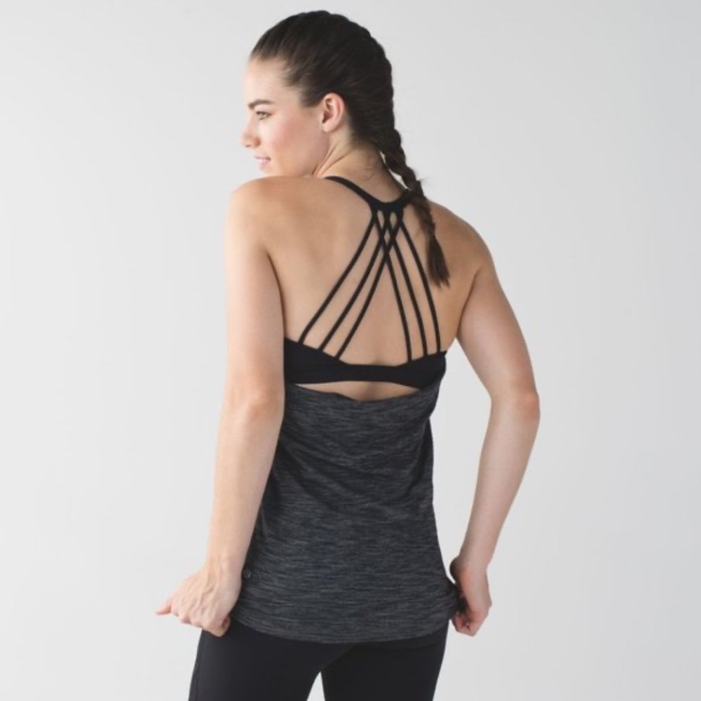 Lululemon - Lighten Up Criss Cross Bra Open Back Tank Top in Gray and Black